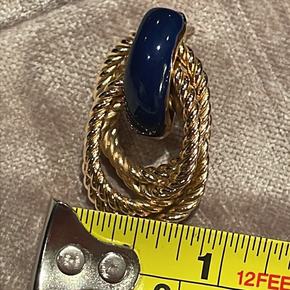 Vintage Gold Twist Earrings Rope Post Back Navy Enamel - Picture 6 of 7
